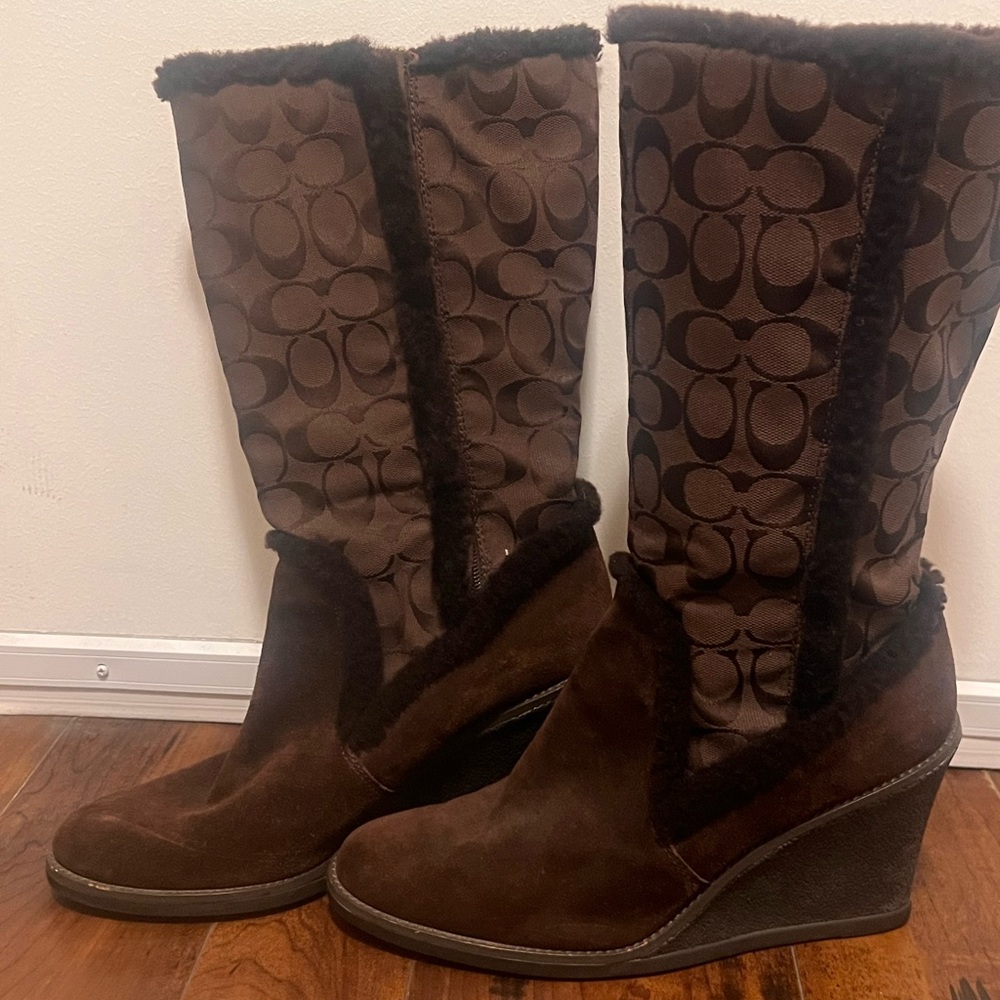 Coach Brown Wedge Boots